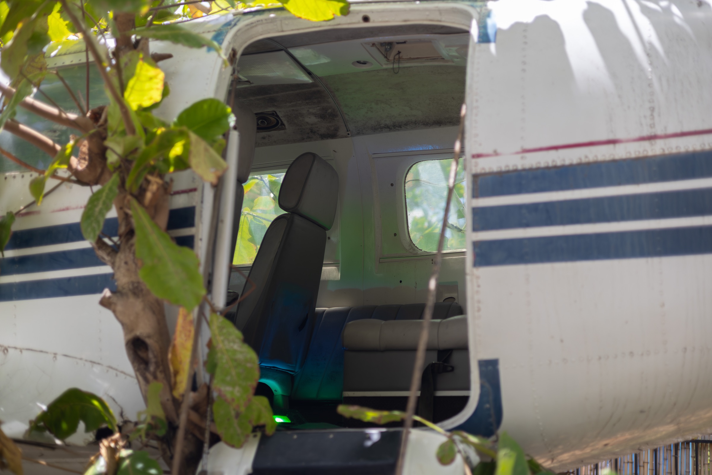 Aircraft cabin door damaged by Hurricane Irma