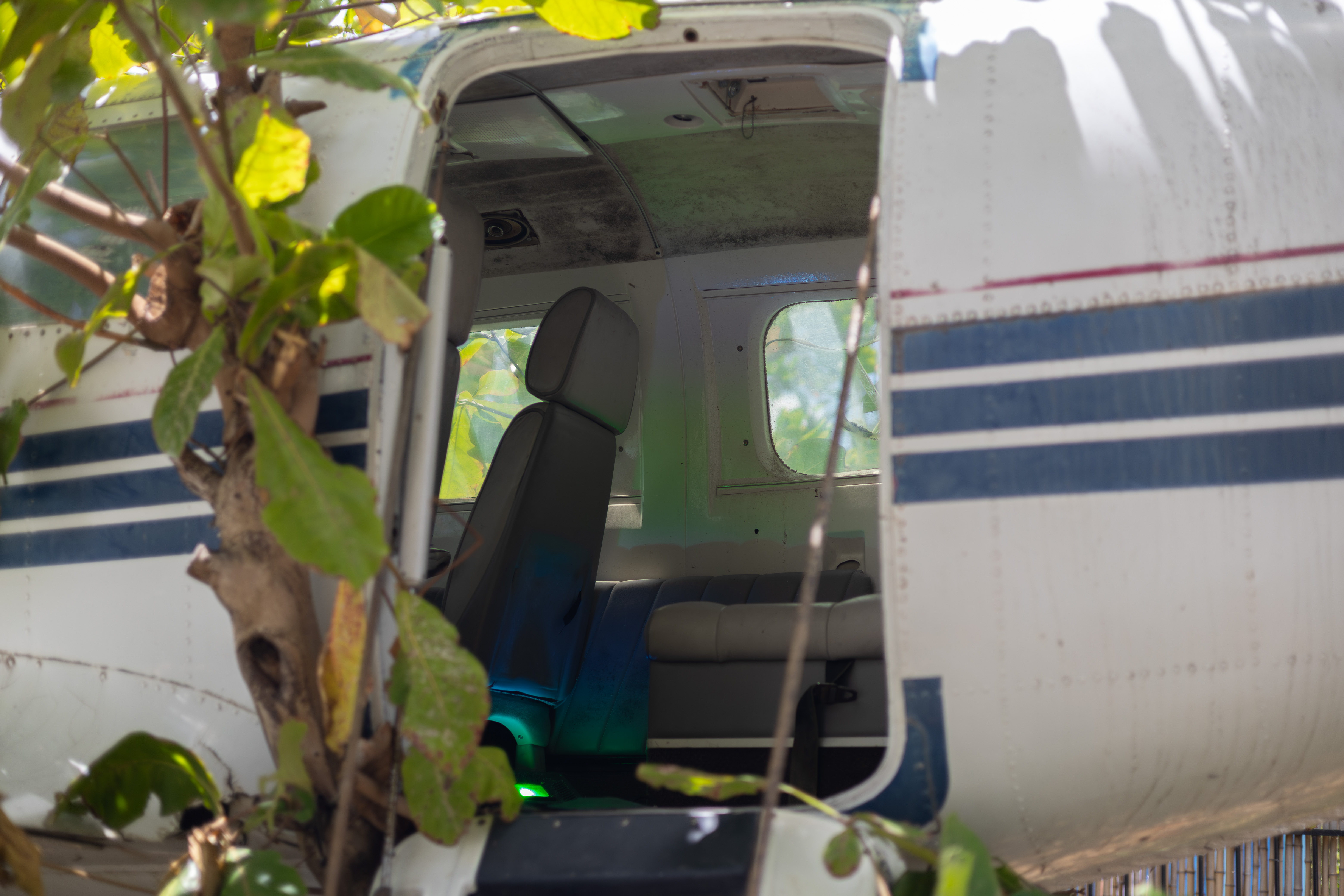 Aircraft cabin door damaged by Hurricane Irma