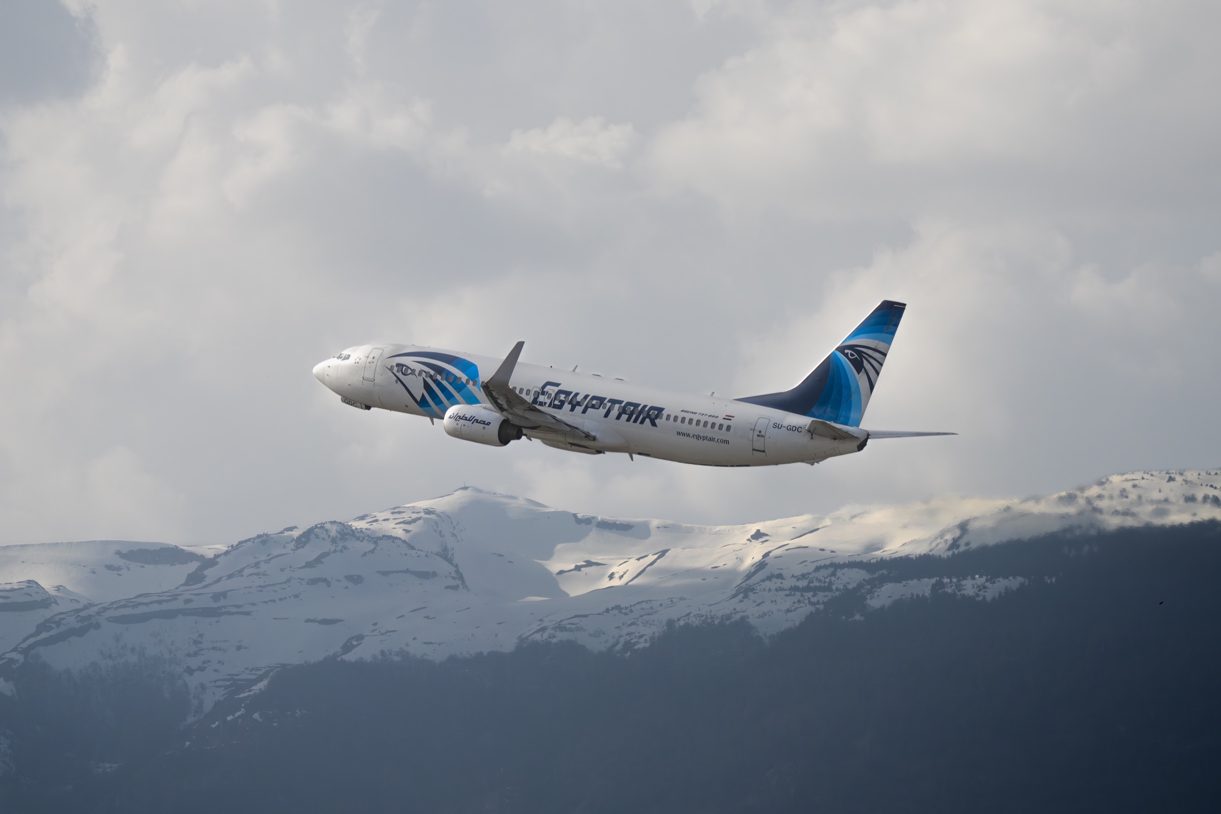 Airplane photographed in the sky over Geneva